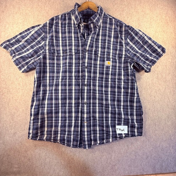 Carhartt Other - Carhartt Mens Loose Fit Short Sleeve Plaid Button Down Shirt Blue White Large